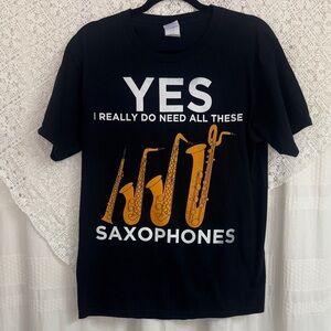 Black T-Shirt with Saxophone Print